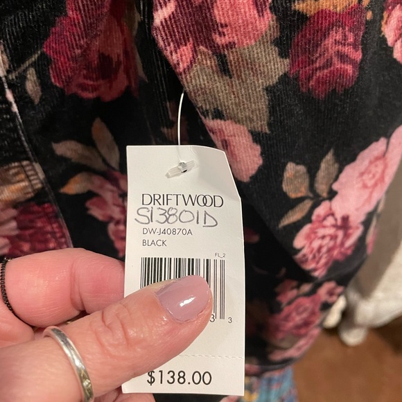 Driftwood corduroy jean jacket with floral print. - Picture 4 of 6